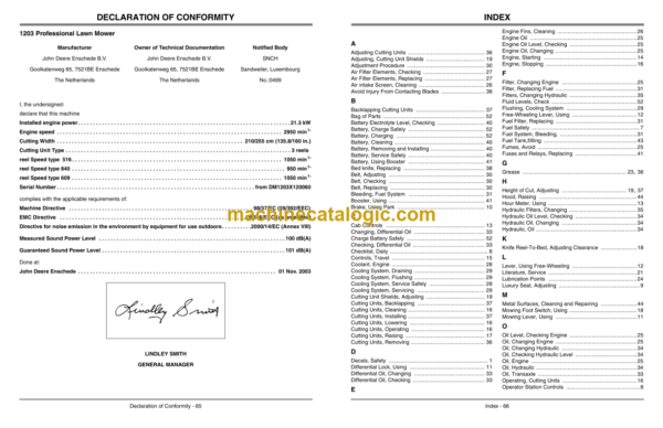 John Deere 1203 Professional Lawnmower Operator's Manual (OMDMU210516)