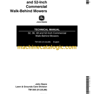 John Deere 32 36 48 and 52-lnch Commercial Walk-Behind Mowers Technical Manual (TM1305)