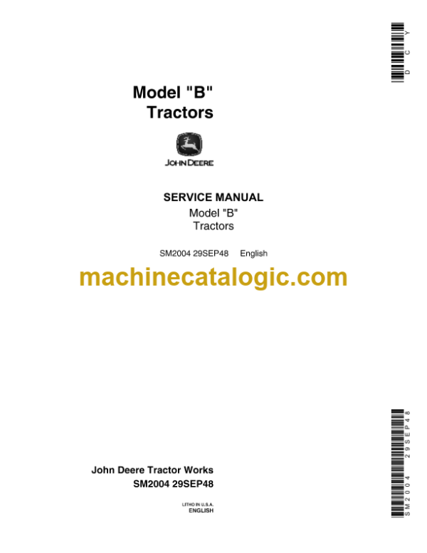 John Deere Model B Tractors Service Manual (SM2004)