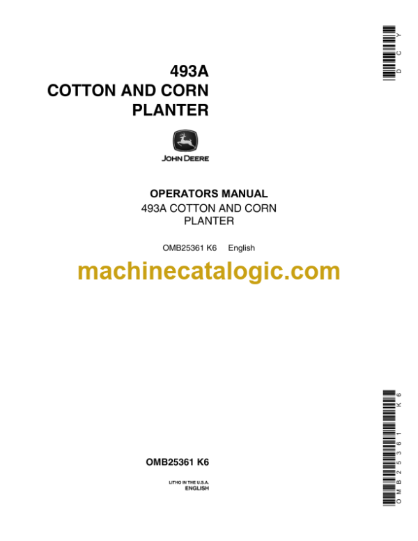 John Deere 493A Cotton and Corn Planter Operator's Manual (OMB25361)