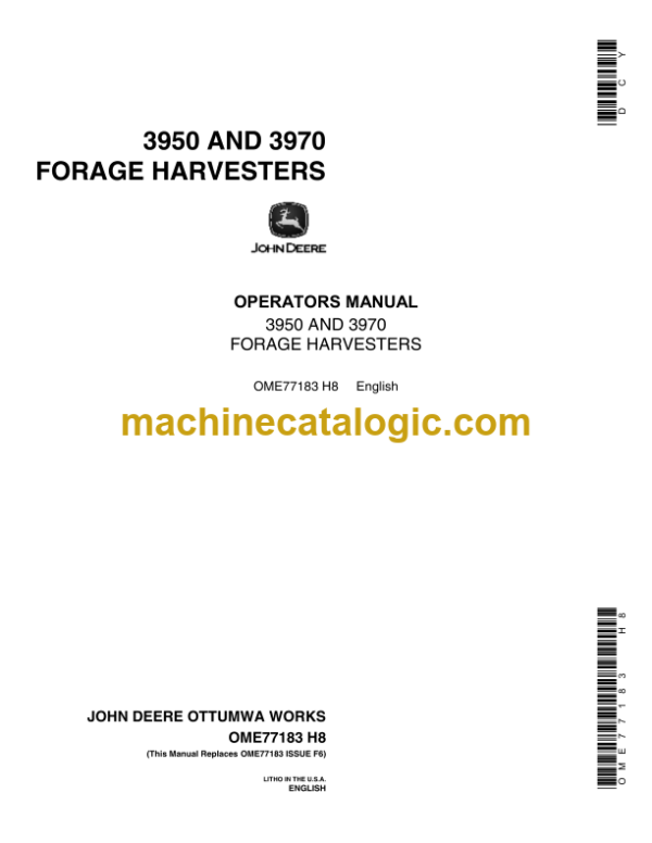 John Deere 3950 and 3970 Forage Harvesters Operator's Manual (OME77183)