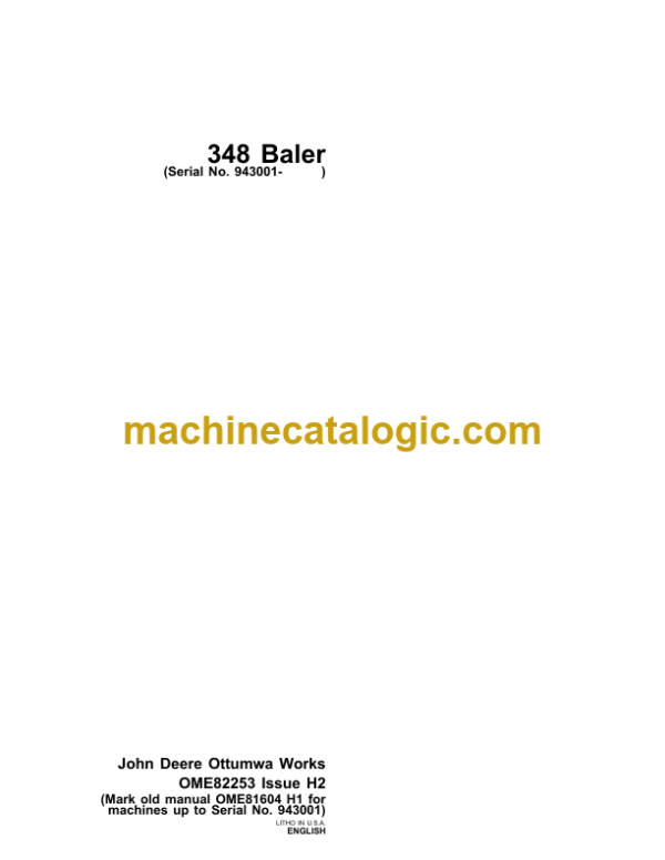 John Deere 348 Baler Operator's Manual (OME82253)