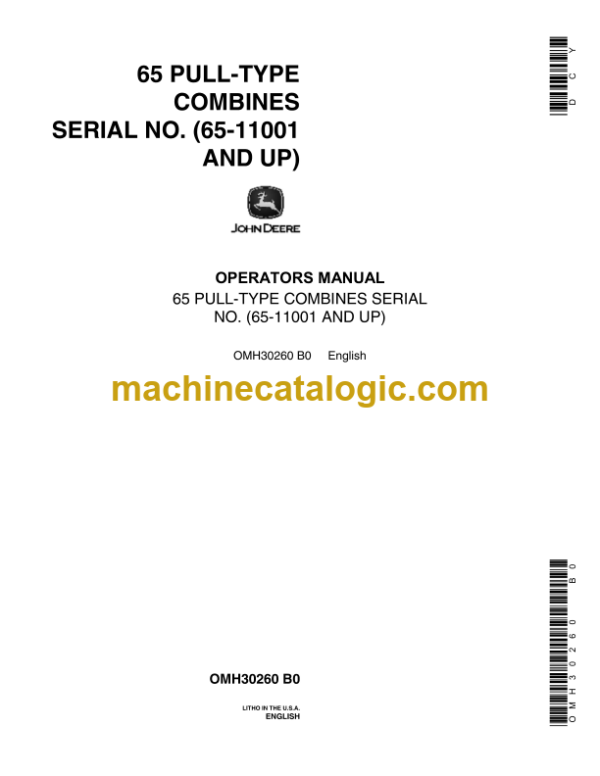 John Deere 65 Pull-Type Combines Operator's Manual (OMH30260)