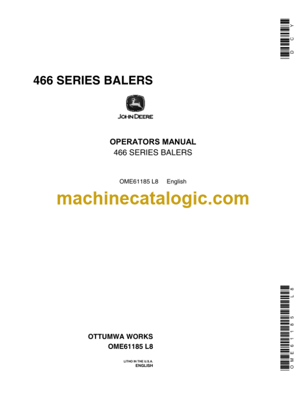 John Deere 466 Series Balers Operator's Manual (OME61185)