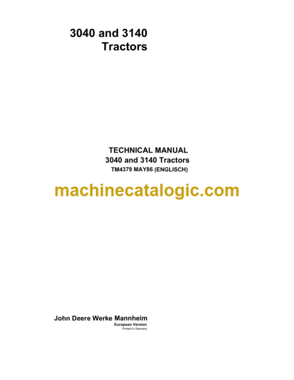 John Deere 3040 and 3140 Tractors Technical Manual (TM4379)