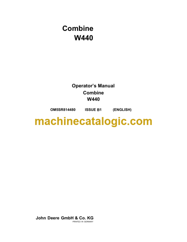 John Deere W440 Combine Operator's Manual (OM5SR814480)