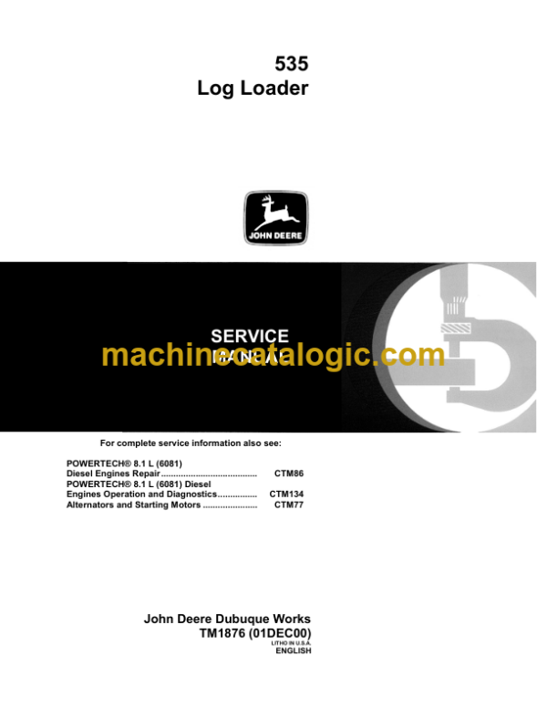 John Deere 535 Log Loader Service Manual (TM1876)