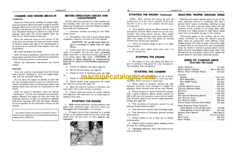 John Deere 95 HI-LO Combines Operator's Manual (OMH90740)