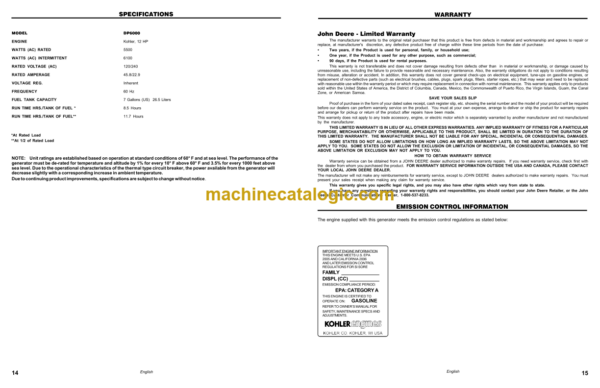 John Deere DP6000 UT03849 Generator Operator's Manual (OMVP10028)