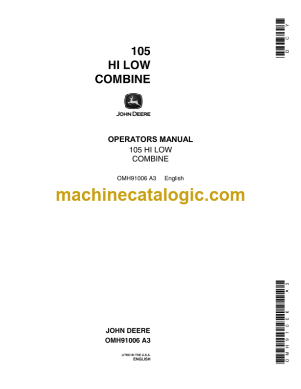 John Deere 105 HI LOW Combine Operator's Manual (OMH91006)