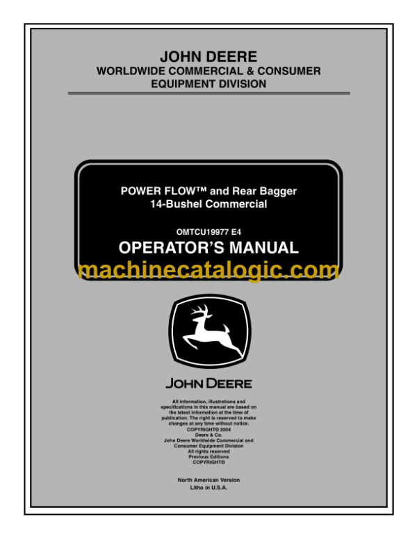 John Deere 14-Bushel Commercial Power Flow and Rear Bagger Operator's Manual (OMTCU19977E4)