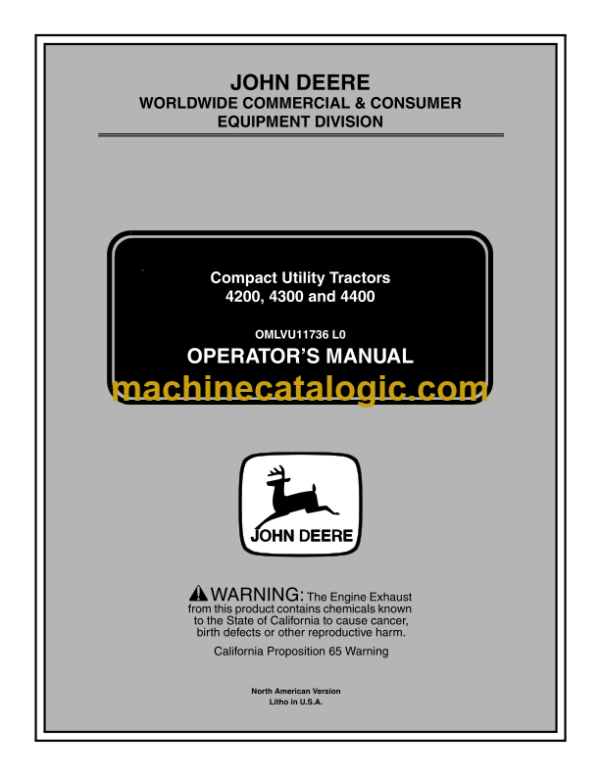 John Deere 4200, 4300 and 4400 Compact Utility Tractors Operator's Manual (OMLVU11736)