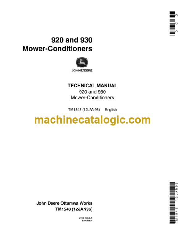 John Deere 920 and 930 Mower-Conditioners Technical Manual (TM1548)