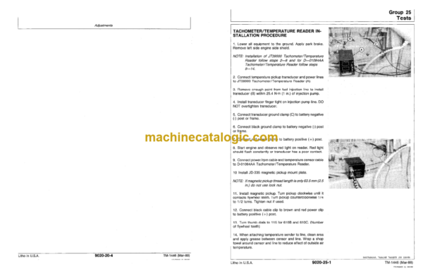 John Deere 610B and 610C Backhoe Loaders Operation and Test Technical Manual (TM1446)