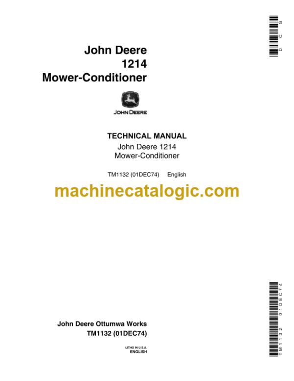 John Deere 1214 Mower-Conditioner Technical Manual (TM1132)