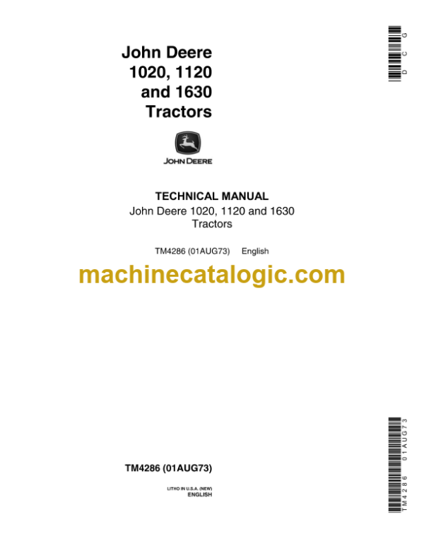 John Deere 1020, 1120 and 1630 Tractors Technical Manual (TM4286)