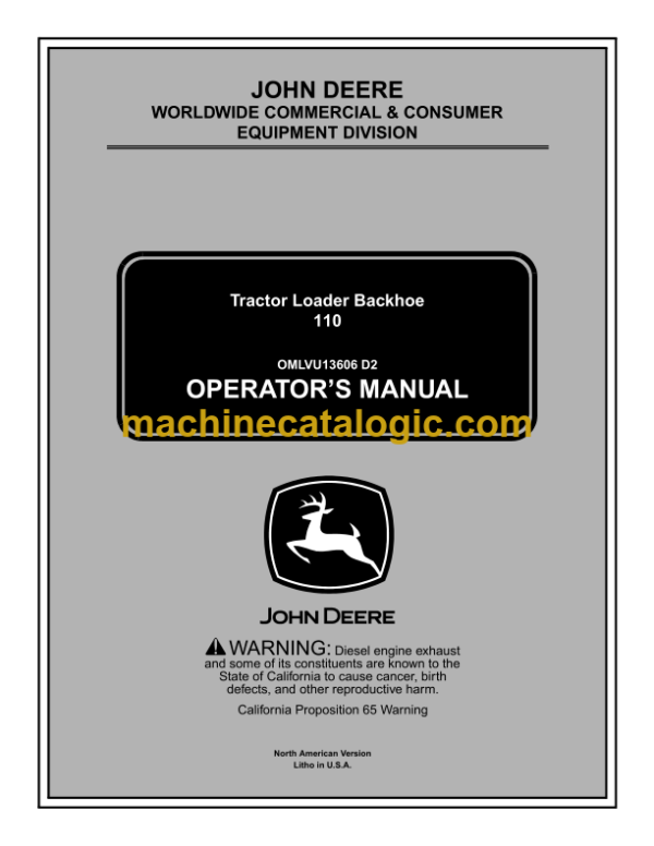 John Deere 110 Tractor Loader Backhoe Operator's Manual (OMLVU13606)