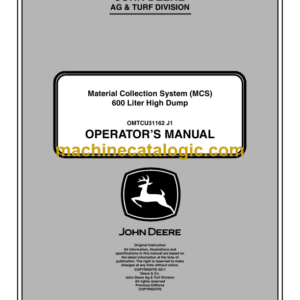 John Deere 600 Liter High Dump Material Collection System (MCS) Operator's Manual (OMTCU31162)