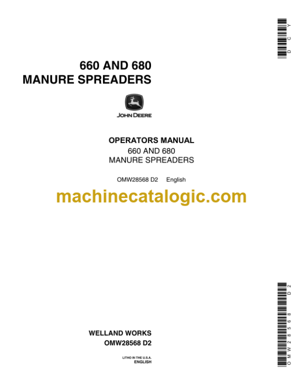 John Deere 660 and 680 Manure Spreader Operator's Manual (OMW28568)