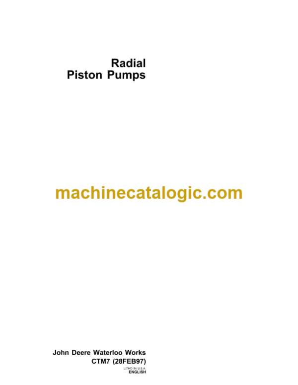 John Deere Radial Piston Pumps Component Technical Manual (CTM7)