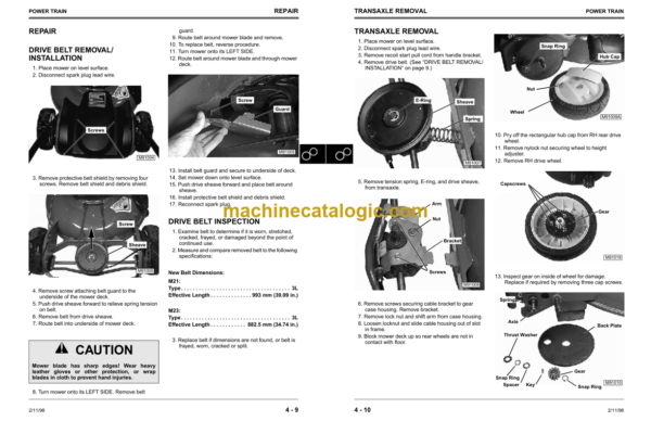 John Deere M10 M21 and M23 21inch Walk-Behind Mowers Technical Manual (TM1722)