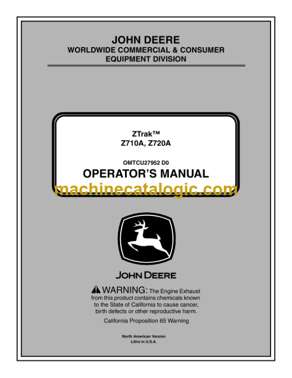 John Deere Z710A, Z720A ZTrak Operator's Manual (OMTCU27952)