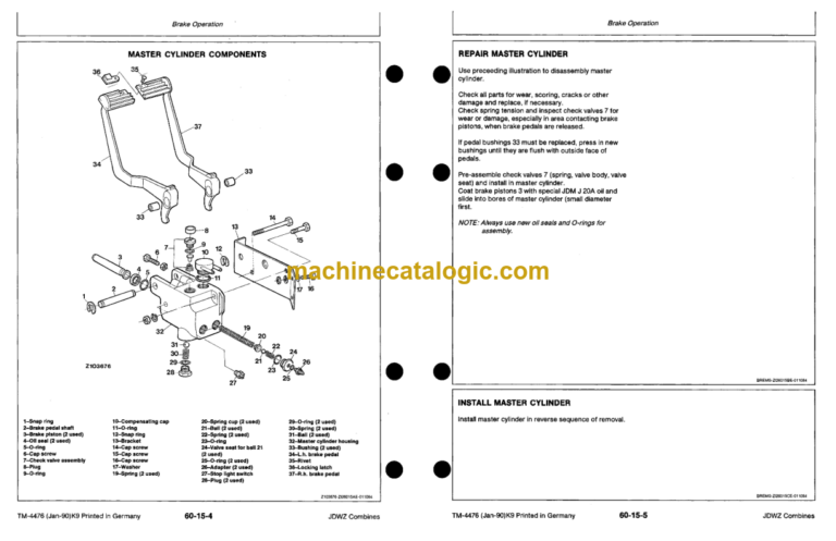 John Deere 1133, 1144, 1155, 1157 and 1158 Combines Technical Manual (TM4476)