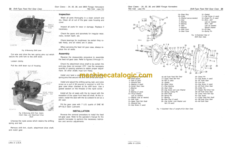 John Deere 34 35 38 and 3800 Forage Harvester Gear Cases Technical Manual (TM1104)