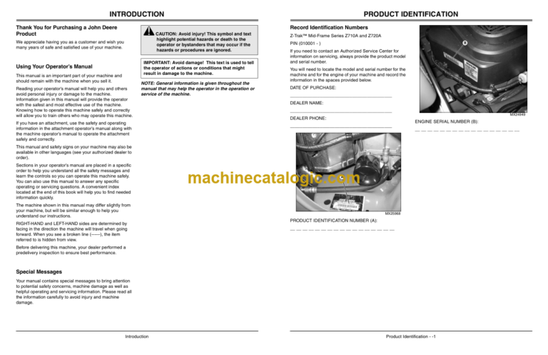 John Deere Z710A, Z720A ZTrak Operator's Manual (OMTCU27952)