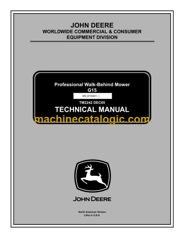 John Deere G15 Professional Walk-Behind Mower Technical Manual (TM2242)