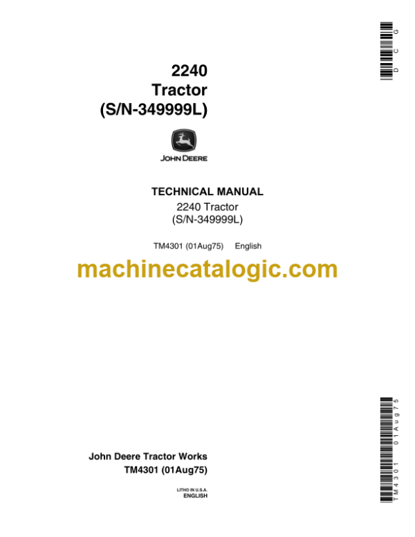 John Deere 2240 Tractor Technical Manual (TM4301) John Deere 2240 Tractor INDEX: