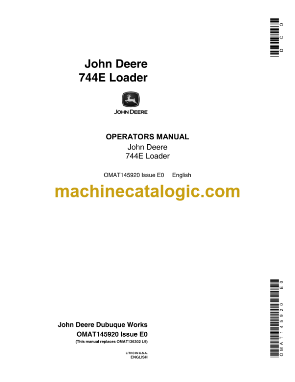 John Deere 744E Loader Operator's Manual (OMAT145920)