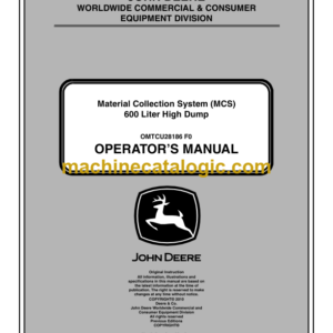 John Deere 600 Liter High Dump Material Collection System (MCS) Operator's Manual (OMTCU28186)