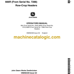 John Deere 664 665R 666R Row-Crop Headers Operator's Manual (OMZ92339)