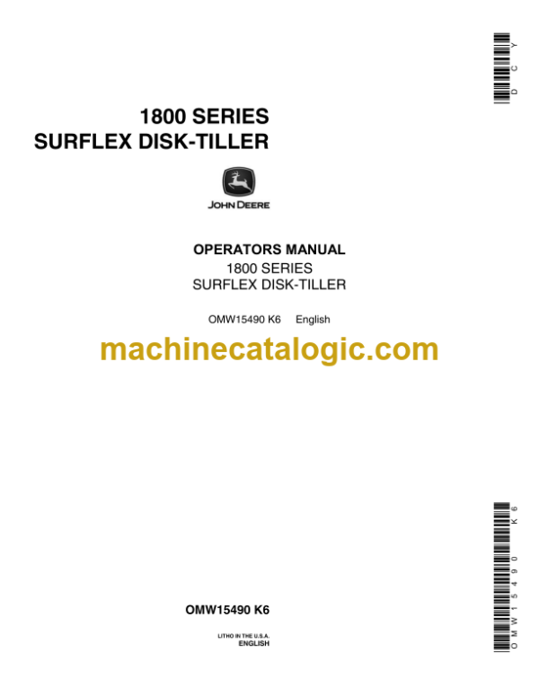 John Deere 1800 Series Surflex Disk-Tiller Operator's Manual (OMW15490)