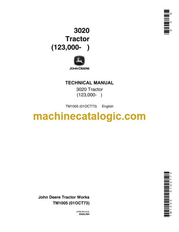 John Deere 3020 Tractor Technical Manual (TM1005)