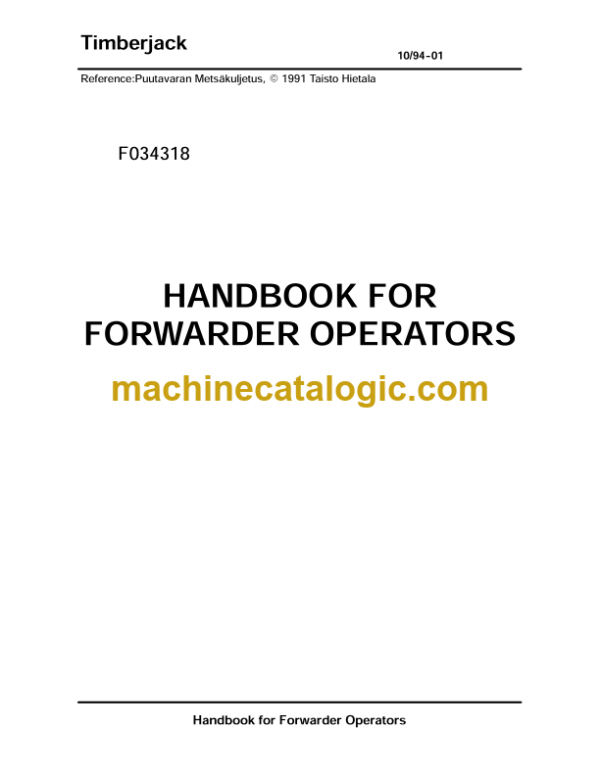 John Deere Forwarder Operators Handbook (OMF034318)