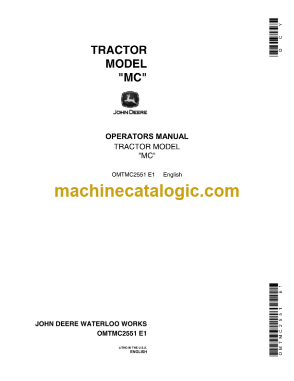 John Deere Model MC Tractor Operator's Manual (OMTMC2551)