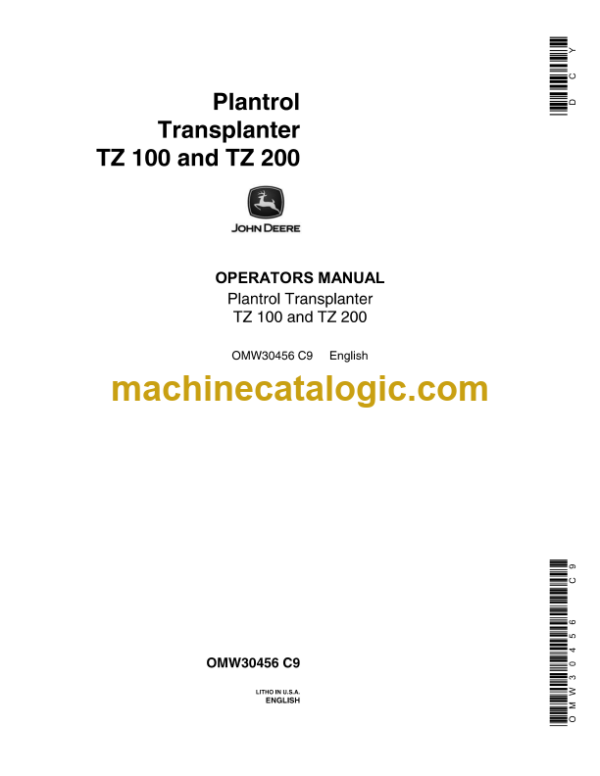 John Deere TZ 100 and TZ 200 Plantrol Transplanter Operator's Manual (OMW30456)