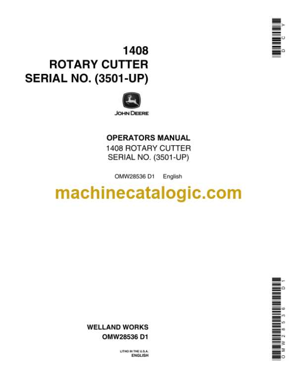 John Deere 1408 Rotary Cutter Operator's Manual (OMW28536)