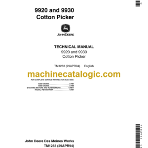 John Deere 9920 and 9930 Cotton Picker Technical Manual (TM1283)