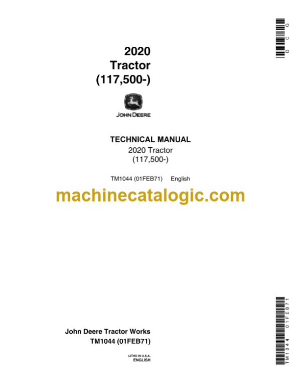 John Deere 2020 Tractor Technical Manual (TM1044)
