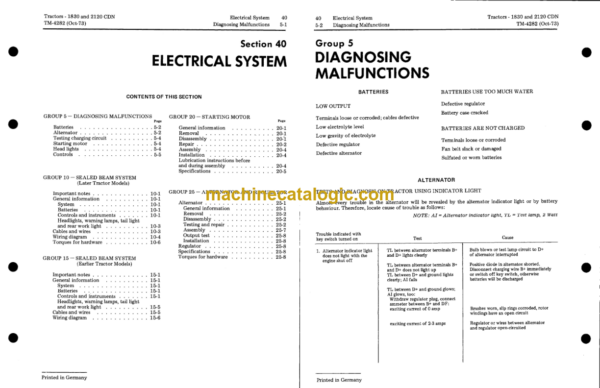 John Deere 1830 and 2120 CDN Tractors Technical Manual (TM4282)