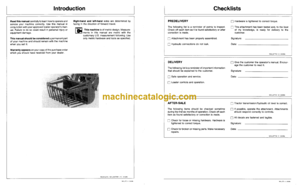 John Deere 100 and 200 Series Farm Loaders Manure Grapple Attachment Operator's Manual (OMW37989)