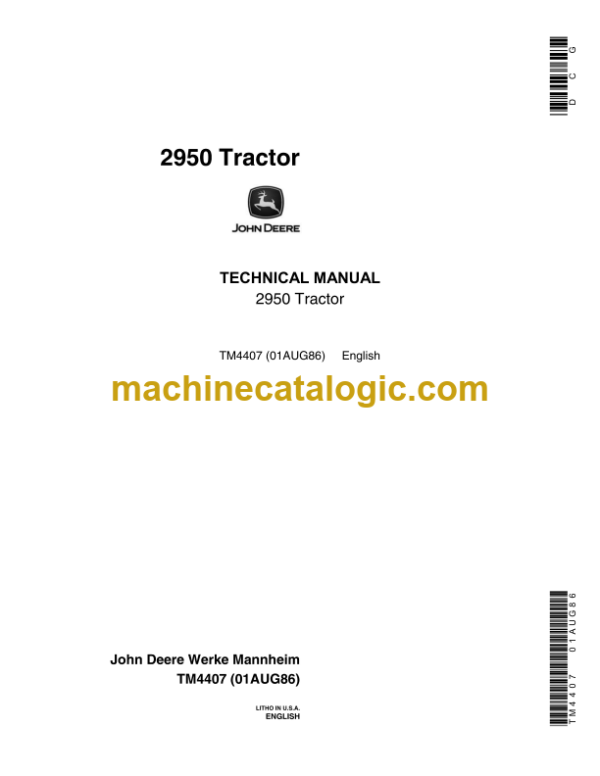 John Deere 2950 Tractor Technical Manual (TM4407)