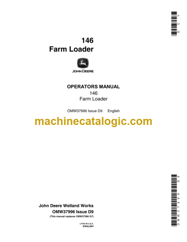 John Deere 146 Farm Loader Operator's Manual (OMW37996)