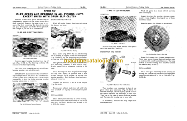 John Deere 11, 12, 22, 99 and 122 Cotton Pickers Service Manual (SM2052)