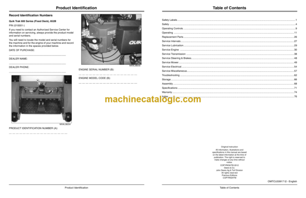 John Deere 652B QuikTrak Pro Operator's Manual (OMTCU33917)