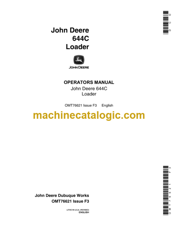 John Deere 644C Loader Operator's Manual (OMT76621)