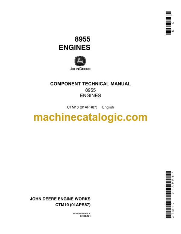 John Deere 8955 Engines Component Technical Manual (CTM10)